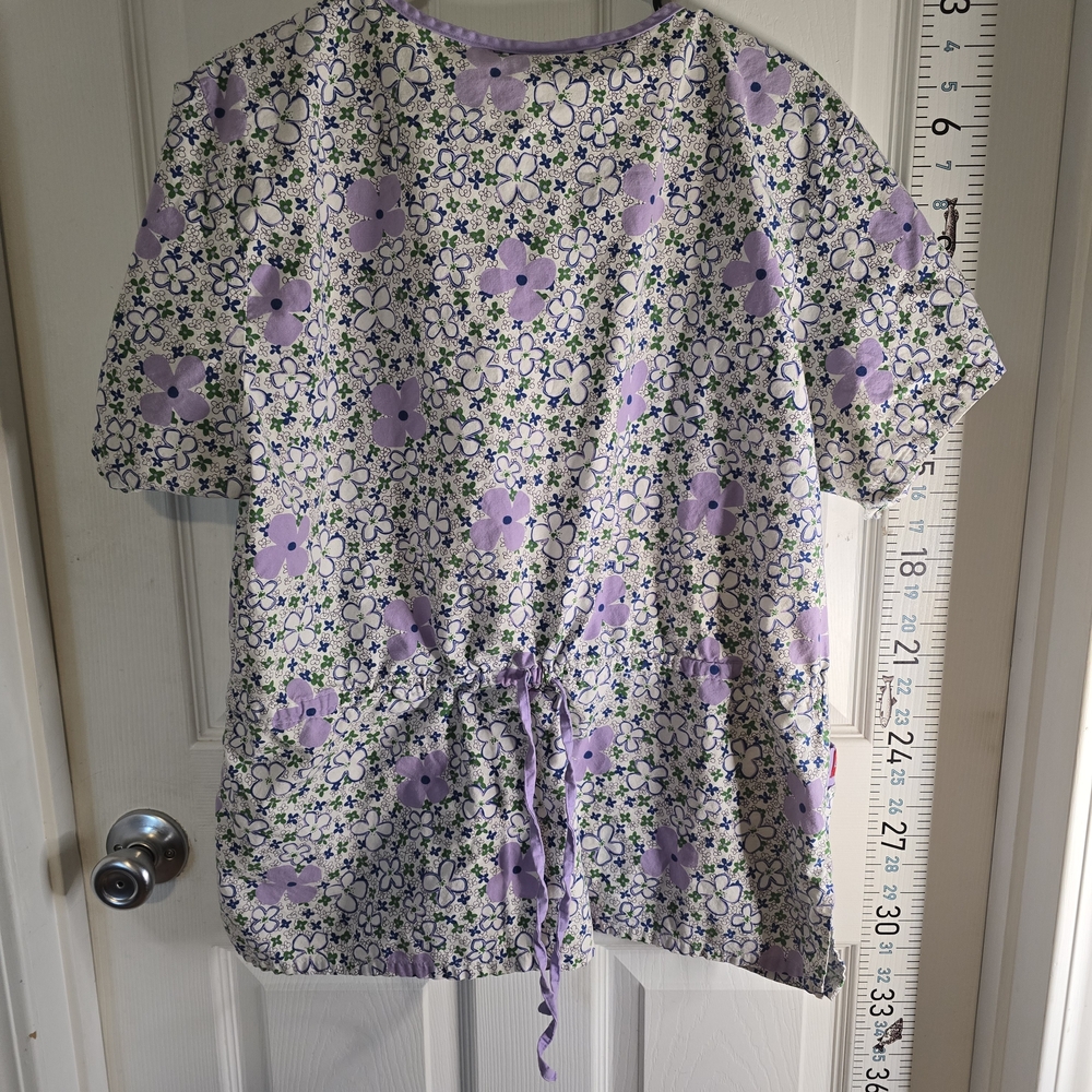 Purple Floral Scrub Top - V-Neck Nursing Shirt - Picture 2 of 3